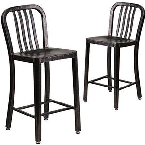Flash Furniture Outdoor stoel verzinkt staal zwart antiek goud 48,26 x 40,01 x 92,08 cm