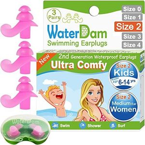 WaterDam Waterdichte oordopjes voor zwemoren (maat 2 + 2 + 2 + 2: kinderen, jongeren, oren, medium, vrouwen, kleine oren voor mannen (roze, roze)