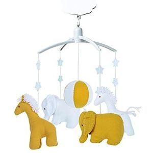 TROUSSELIER - Muziekmobiel - Olifant & Giraffe - Biologische katoenen stoffen - Muziek Romeo & Julia - Klassiek Chic - Ideaal cadeau voor de geboorte - Eenvoudig te installeren - Colori Curry & Wit