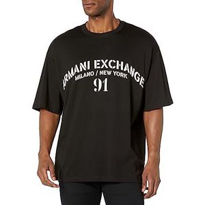 Armani Exchange T-shirt met oversized legerlogo heren T-shirt, Zwart/Wit