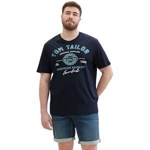 TOM TAILOR heren T-shirt grote maten met logoprint van katoen, 10302 - donkerblauw