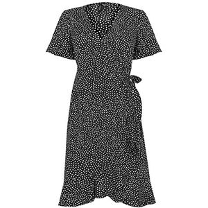 VERO MODA Vmhenna 2/4 Wrap Frill Dress Noos Damesjurk, Zwart gestippeld