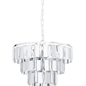 Eglo Diamond hanglamp, diameter 38,5 cm, 5 lichtpunten, E14, modern design, verchroomd metaal, helder glas en kristal, voor eetkamer en woonkamer