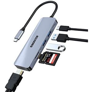 OBERSTER USB C-hub 6-in-1 USB C-multipoortadapter met 4K HDMI-uitgang, 2 USB 3.0, PD 100 W, SD/TF-kaartlezing, compatibel met MacBook Pro/Air/Surface __PLACEHOLDER_BRAND_2__ 8 en andere type