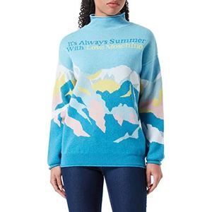 Love Moschino Dames trui met lange mouwen en ronde hals met jacquard-beugels, sky, 40, Hemel
