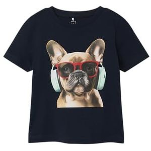 NAME IT Nmmvoto Ss Top T-shirt voor jongens (1 stuk), Donkere saffier/print: hond met zonnebril