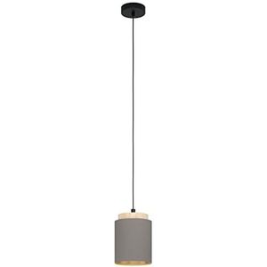 Eglo Albariza Hanglamp, 1 lichtpunt, E27, vintage/modern design, van staal, hout en textiel in zwart/natuur/ cappuccino/goud, voor eetkamer en woonkamer