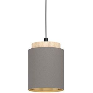 Eglo Albariza Hanglamp, 1 lichtpunt, E27, vintage/modern design, van staal, hout en textiel in zwart/natuur/ cappuccino/goud, voor eetkamer en woonkamer
