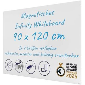 FRANKEN Infinity SCM6103 magnetisch whiteboard zonder lijst, 120 x 90 cm, directe montage van meerdere borden, staand of liggend formaat, voor kantoor en thuiskantoor