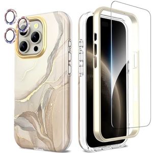 SHEDEER Hoesje voor iPhone 16 Pro met camerabescherming, schermbescherming en bumper, glanzend en elegant, 360 graden schokbestendig, 360 graden beschermhoes