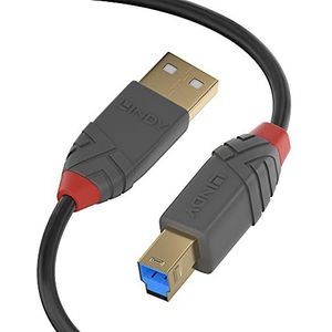 Lindy USB 3.2 USB-A-stekker naar USB-B 3.0 stekker type B, monitorkabel, externe harde schijf, scanner, printer, anthra-lijn, zwart, 3 m