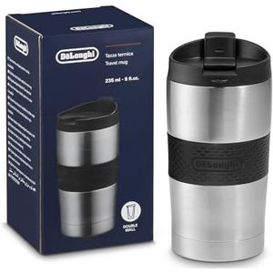 De'Longhi DLSC074 Thermosbeker, dubbelwandig, roestvrij staal, voor warme en koude dranken, met één klik te openen, inhoud: 300 ml