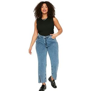 Trendyol Losse jeans met hoge taille, grote dames, blauw, 44 groot, Blauw