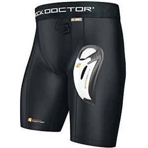 Shock Doctor 221 - Compressieshorts met beschermschaal Bioflex - Zwart of Wit - Volwassenen en Jongens, zwart.