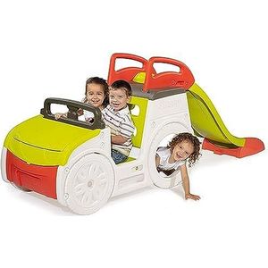 Smoby 840205 – Speelhuis en glijbaan auto, outdoor auto voor kinderen inclusief kinderglijbaan, klimrek en zandbak, 18 maanden en ouder