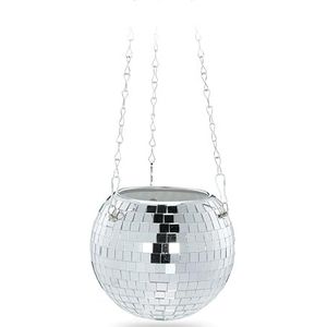 Relaxdays Bloempot, discobal, om op te hangen, met standaard, glas, H x D: 13 x 15 cm, planten, zilver