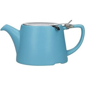 London Pottery Ovale theepot met theezeef voor losse thee, aardewerk, blauw gesatineerd, 3 kopjes
