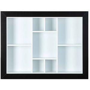 Inter Link - Vitrine - Wandvitrine - Presentatieset - Verzamelvitrine - Vitrine zonder glas - Wandplank - 9 vakken - Collector - Quarium -MDF zwart/wit -90,5x13,7x70,5 cm