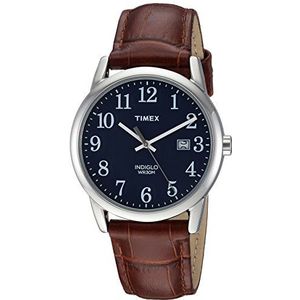 Timex Easy Reader Herenhorloge, 38 mm, leren armband, Bruin/Blauw, riem