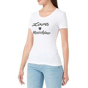 Love Moschino Tight-Fitting Short Sleeves met Cursieve Brand Print Dames T-shirt, Optisch Wit