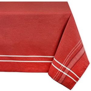 DII Tafelkleed van linnen met Franse strepen, rustieke stijl, 152,4 x 264,2 cm, rood