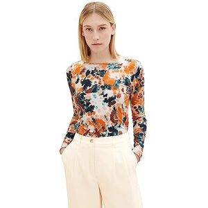 TOM TAILOR 1038162 T-shirt met lange mouwen voor dames, 32367 - Grijs Oranje Tie Dye Bloemen