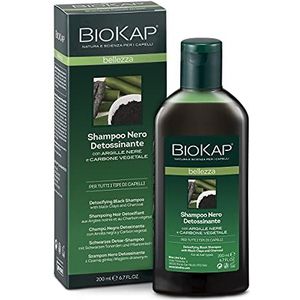 BIOKAP Bellezza Shampoo voor het haar, met zwarte tint en plantaardige houtskool, desinfectie shampoo, reinigt de hoofdhuid, anti-sebo, 200 ml
