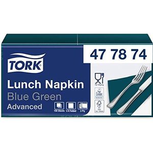 Tork Soft Lunchservet Blauw en Groen, 1/4 Gevouwen, 3-laags, 33 x 33 cm, 10 x 150 servetten, 477874