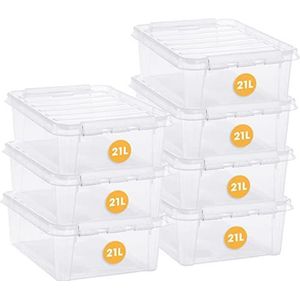 SmartStore Opbergdozen van kunststof met deksel, 21 l, transparant, insteekbaar en stapelbaar, geschikt voor levensmiddelen, BPA-vrij, clipsluiting, 50 x 39 x 18 cm (l x b x h)