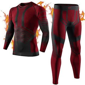 MEETYOO Thermisch ondergoed voor heren, fleece, lang, functioneel ondergoed, ademend, ski-ondergoed, sport, compressiepak voor, Rood