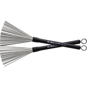 Vic Firth Signature bezem, metalen haren, stapelbaar, roet, korter, zwarte handgreep