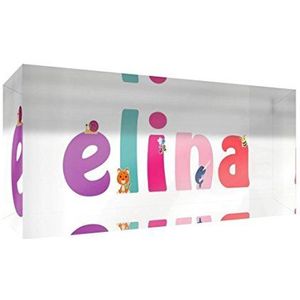 Little Helper Decoratief souvenir, acryl, transparant, gepolijst als diamant, illustratieve stijl, kleurrijk, met de naam van jongen, meisjes, Elina, 5 x 15 x 2 cm, klein