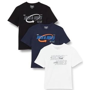 JACK & JONES Jcoblack Tee SS Crew Neck Ch 3pk Mp T-shirt heren, Blazer marineblauw + wit + zwart