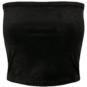 Urban Classics Dames fluwelen buishemd stretch schoudervrij bovenzoom met elastische band maten XS tot 5XL, zwart.