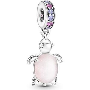 Pandora Sterling zilveren zeeschildpad charme momenten met mat dichroïsch roze Murano-glas en paars en roze kristal, Sterling zilver, Zirkonia