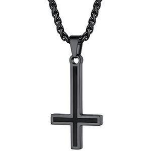 PROSTEEL Omgekeerde kruisketting voor heren, van roestvrij staal, hanger met Sint-stenen kruis, verguld/zwart, Niet-kostbaar metaal, Geen edelsteen