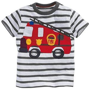 EULLA T-shirt kinderen katoen strepen vuur cartoon auto model jongens meisjes korte mouwen shirts 1-7 jaar, 1 band grijs, 92, 1 x grijze band