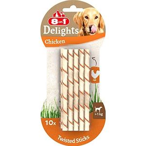 8in1 Delights Chicken Twisted Sticks - gezonde kauwstangen voor honden, hoogwaardig kippenvlees verpakt in runderhuid, 10 stuks