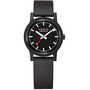 Mondaine Essence 32 mm dameshorloge - officieel Zwitsers spoorweghorloge met zwarte armband van hernieuwbaar materiaal - waterdicht tot 30 m - verschillende variaties - herenhorloges en, zwart., TFV8