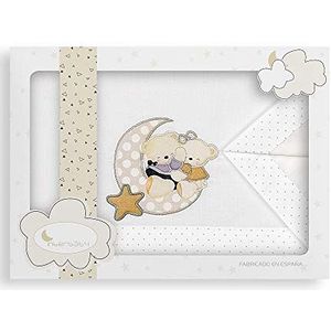 Interbaby Set voor wieg, 3-delig, laken 106 x 82 cm + onderlaken 85 x 55 x 9 cm + kussen 50 x 30 cm, katoen, model Osito Amoroso, beige