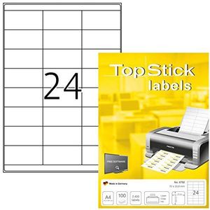 TopStick 8792 Universele etiketten 70 x 33,8 mm, 24 per vel A4, 2400 stuks, zelfklevend, bedrukbaar, mat, wit, 100 vellen