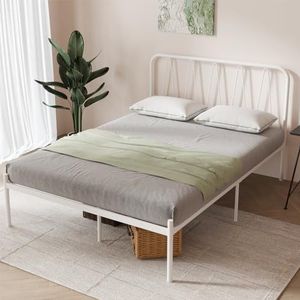 Novilla Metalen bedframe, 36 cm, platform bedframe met hoofdeinde, stalen lattenhouder, matrasbasis, eenvoudige montage, opbergruimte onder het bed 160 x 200 cm, wit