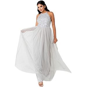 Maya Deluxe Maya Soft Grey Embellished Halter Neck Maxi Dress dames jurk voor bruidsmeisje, Zacht Grijs, 42