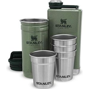 Stanley Adventure Pre-Party Shot Glass + Flask Set Hammertone Green - Sans BPA -Flasque en acier Inoxydable - Verres à shot - Coffret cadeau - Passe au lave-vaisselle