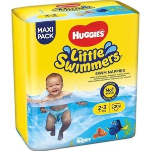 HUGGIES Little Swimmers MAXIPACK -Couches de bain jetables pour bébé Taille 2/3 (3-8kg) - paquet de 20couches - protège sans gonfler -barrière anti-fuite -ceinture extensible ajustée -motifs Disney