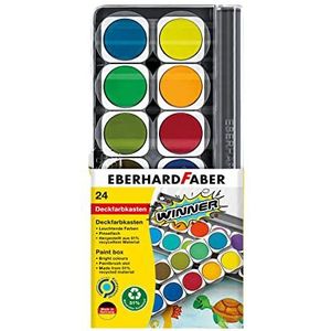 Eberhard Faber Winner 578324 Verfdoos met 24 heldere kleuren in verwisselbare verfbakjes, dekkend wit en penseelvak, deksel als mengpalet, voor school, hobby en vrije tijd