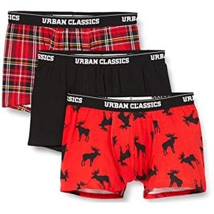 Urban Classics Snowman Christmas boxershorts voor heren, verpakking van 3, maat S tot 5XL, Red Plaid Aop+Moose Aop + BLK