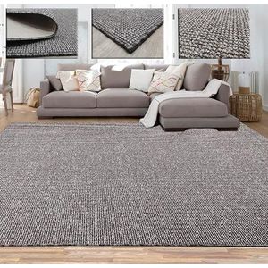 Tadi & Imperio1979 Tapis de salon uni rustique effet jute naturel sans poils aussi pour chambre à coucher ou cuisine, couleur Taupe, Hercules Taupe 1419