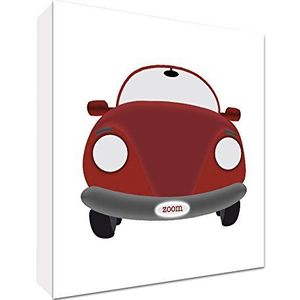 Feel Good Art Wit houten blok kribbe deco geschenk voor geboorte of doop leuke sportauto 17,8 x 12,7 cm rood op wit