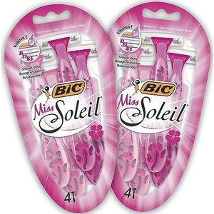 BIC Miss Soleil Wegwerpscheermessen voor dames (3 messen met dubbele glijband) - verschillende kleuren, 2 blisters à 4 stuks